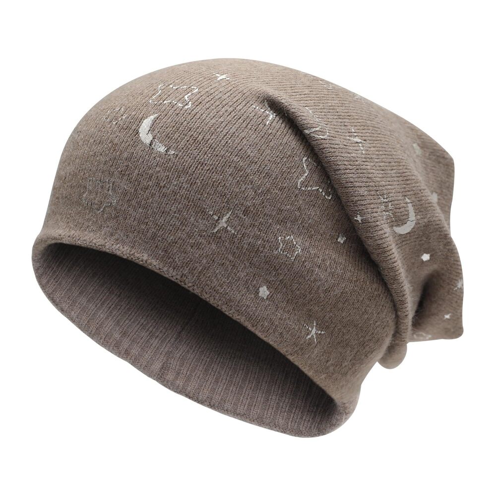 3180 Knit Slouchy Beanie Hats Soft Winter Stretch Skull Cap Stars Brown